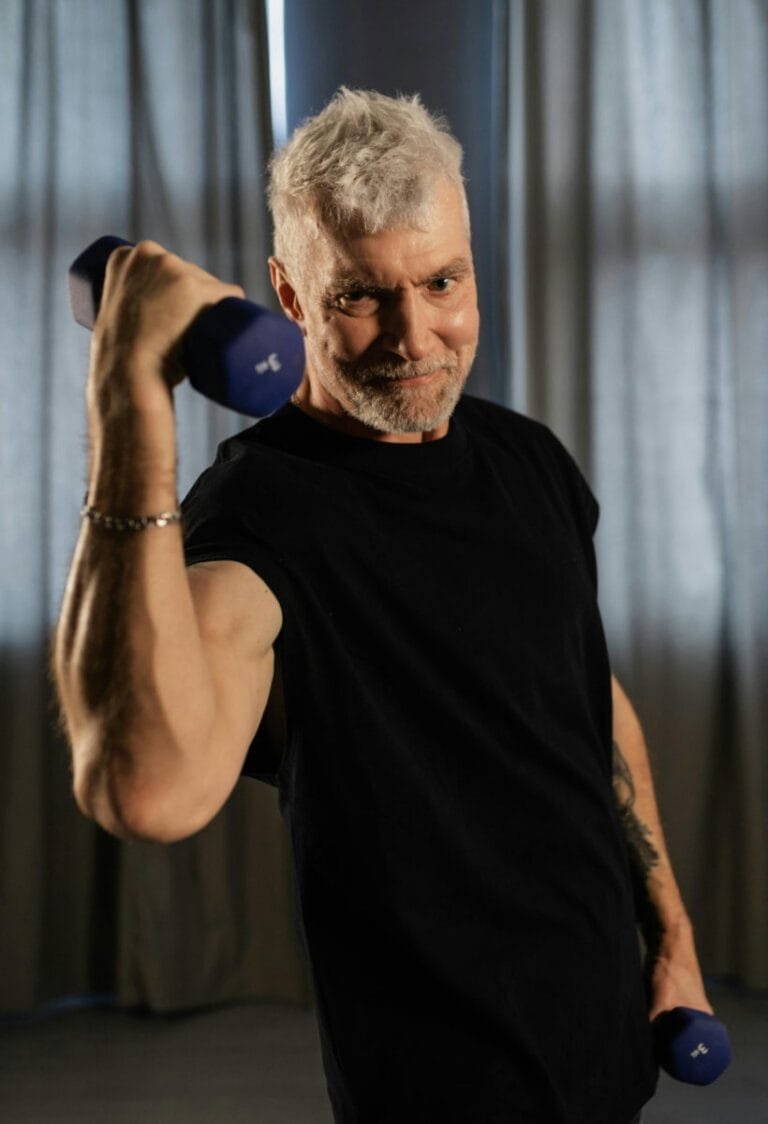 a guy with a dumbell